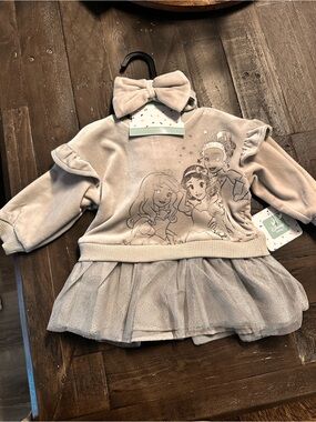 Disney Light Gray Tulle-Skirt Sweatshirt with Princess Graphic and Bow